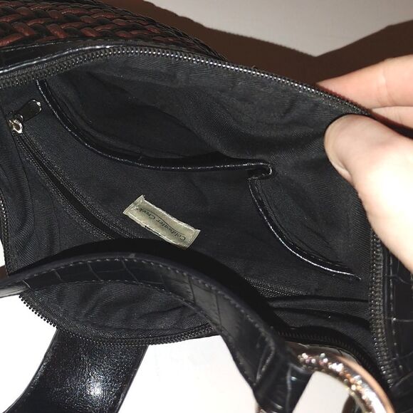 Coldwater Creek Shoulder Bag Brown and Black Woven Twist Lock Closure Purse - Picture 7 of 9